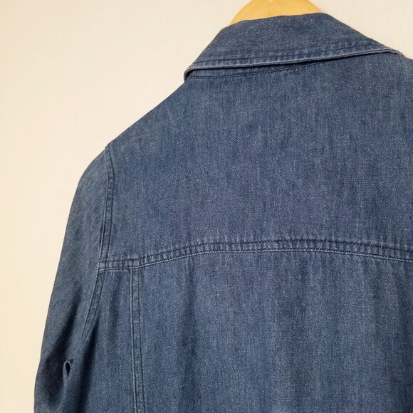 Ruti Chambray Denim Shirt Dress Hemp Organic Cotton Snap Button Frayed Hem Blue - Picture 13 of 16